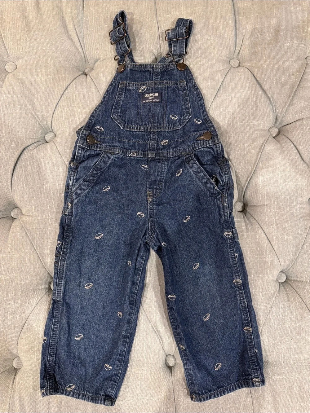 OshKosh B'gosh Dark Blue Football Pattern Denim Overalls